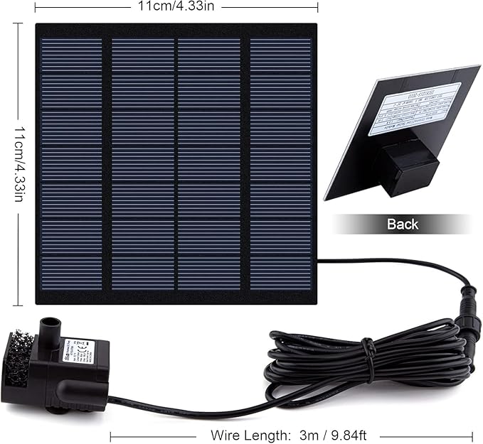 Solar Fountain Pump Kit with Separate Solar Panel, 1.8 W Upgraded Solar Water Pump with 3 M Long Cable & 4 Nozzles Solar Water Fountain for Bird Bath, Outdoor Pond, Patio Garden No Power Storage