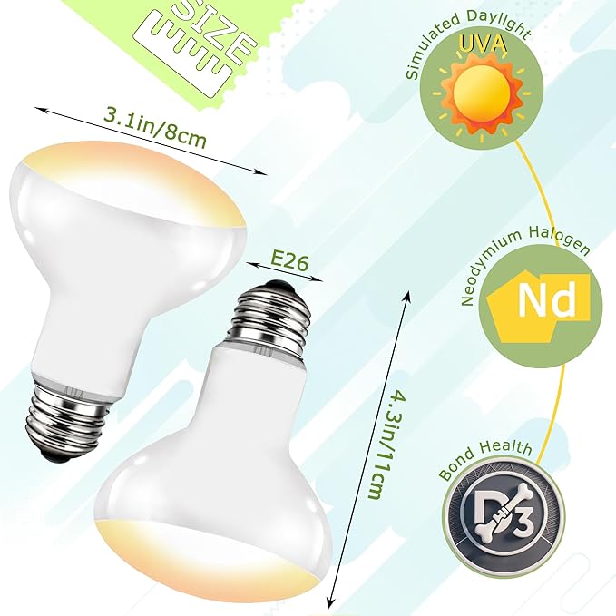 UVA Reptile Heat Lamp Bulb 100W - Basking Light for Bearded Dragons, Lizards, Tortoises, Chicks & Amphibians, Simulated Sunlight for Terrariums, Enhances Bone Strength & Overall Health
