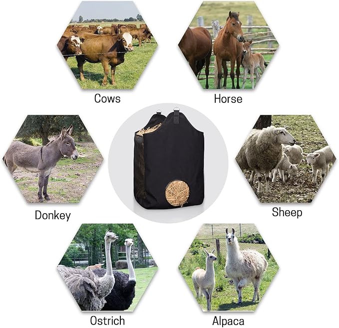 Hay Bags for Horse, Large Capacity Feeding Bag, Hay Nets for Sheep, Goats, Open Feed Hole Hay Feeder for Slow Feeding