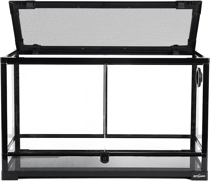 REPTI ZOO Tempered Glass Reptile Terrarium 30 Gallon, Wide Reptiles Tank 30" x 12"x 18" for Reptile Pets Bearded Dragon Gecko Lizard, Double Front Opening Doors Top Screen Ventilation