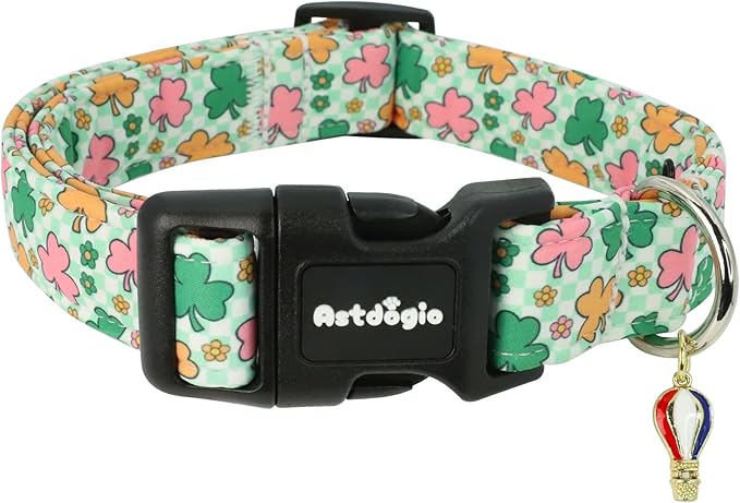 St. Patrick's Day Dog Collar,Puppy Collar with Lucky Shamrock Chequered Pattern,Adjustable Spring Cotton Collars Gifts for Small Medium Large Dogs,Dog Accessories XS