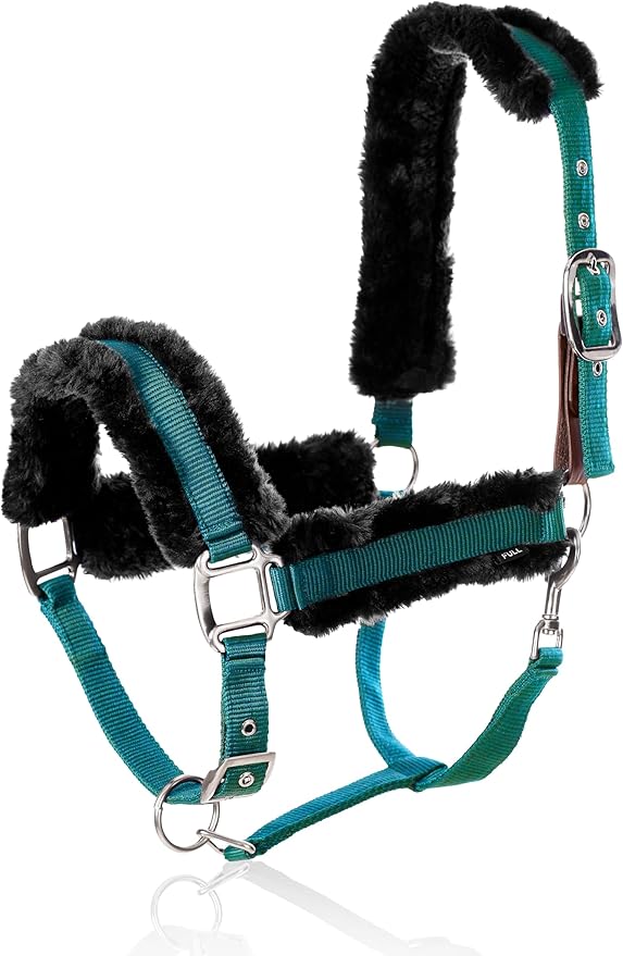 Equinavia Valkyrie Ultra Fleece Breakaway Horse Halter | Padded Fleece Adjustable Safety Halter with Nylon Webbing - Turquoise/Black - Warmblood