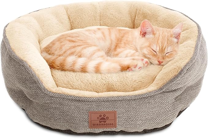WINDRACING Cat Beds for Indoor Cats,Kitten Bed,Dog Bed for Extra Small Dogs Breeds,Puppy Kennel Bed, Comfy Durable Pet Sleeping Bed, Washable Roun Cat Bed & Non-Slip Bottom, Size 19"L x 16"W x 6.5"Th