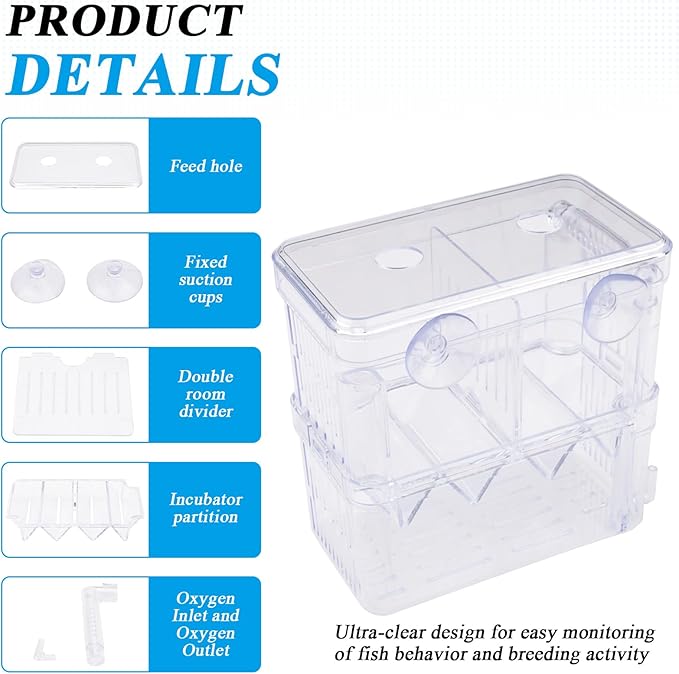 Floating Fish Breeder Box for Aquarium Divider, Transparent Fish Isolation Breeding Box with Suction Cups, Shrimp Tank Hatchery Fry Incubator for Clownfish Betta Guppy Acclimation