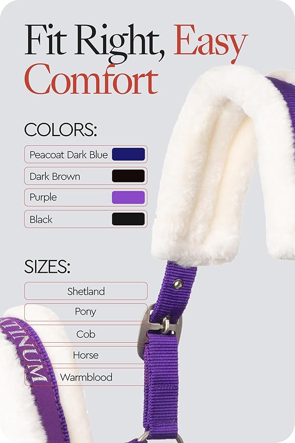 HORZE Howard Soft Fleece Padded Polyester Horse Halter - Quick and Easy-to-Adjust Straps, Brushed Nickel Hardware, and Throat Snap Closure - Purple (Horse)