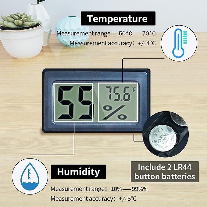 Reptile Terrariums, with Temperature Hygrometer, 11.8"x7.9"x5.9" Acrylic Reptile Breeding Box Terrarium Cage Tank for Small Reptile Insect Home Office