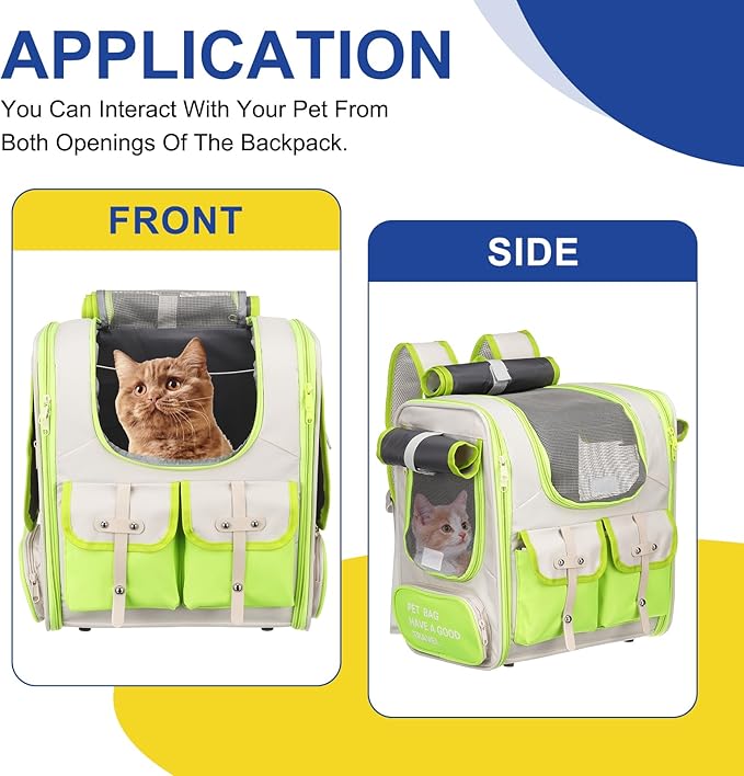 Pet Backpack Carrier, Portable and Ventilated, Oxford Cloth, Dogs Cats and Small Animals Travel Bag 13.39", (Green, 1 Pcs), Intended for Hiking/Camping/Traveling