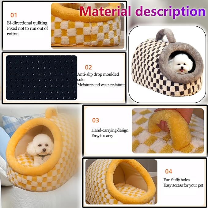 Dog Bed Cat Bed Small Medium Furniture Cat for Indoor Cats with Cover Cave Outdoor House Insulated House Ndoor Travel Hand(Grey, L)