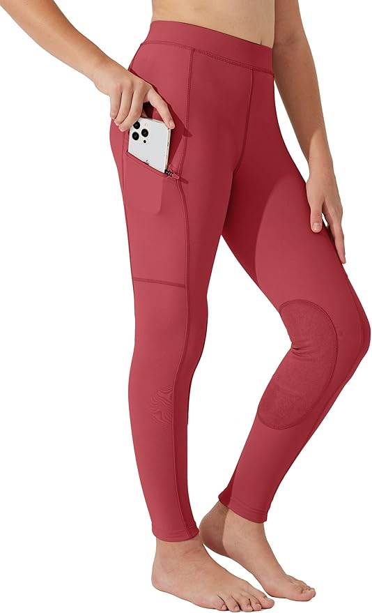 Willit Girls Horse Riding Pants Tights Kids Equestrian Breeches Knee-Patch Youth Schooling Tights Zipper Pockets