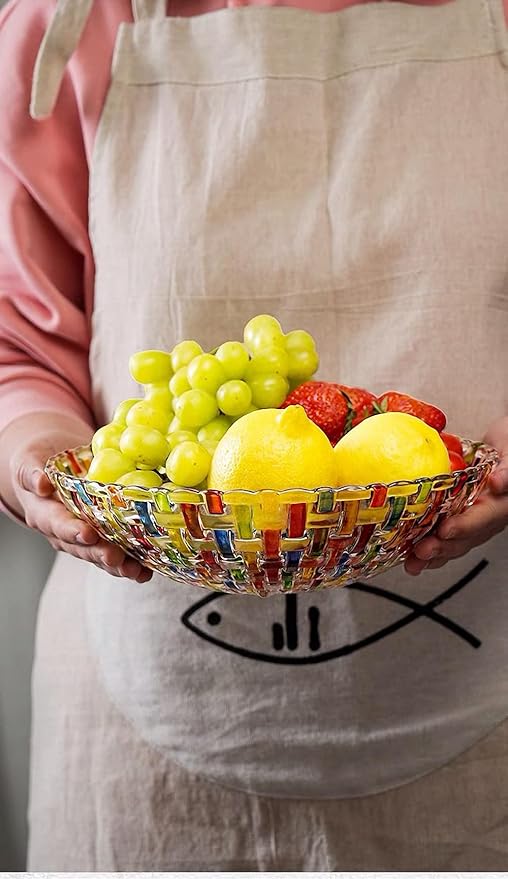 MAGCOLOR Hand Painted Colorful Woven Glass Crystal Salad & Fruit Bowl Decoration,Centerpiece For Home,Office,Wedding Decor, Fruit, Snack, Dessert, Server