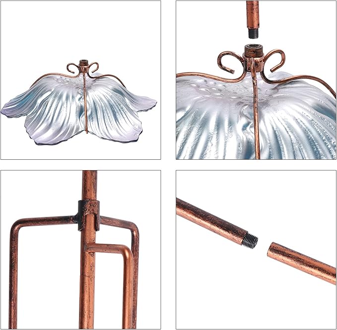 Outdoor Bird Bath Glass Birdbath Garden Birdfeeder with Metal Stake Blue(Height:26inch)