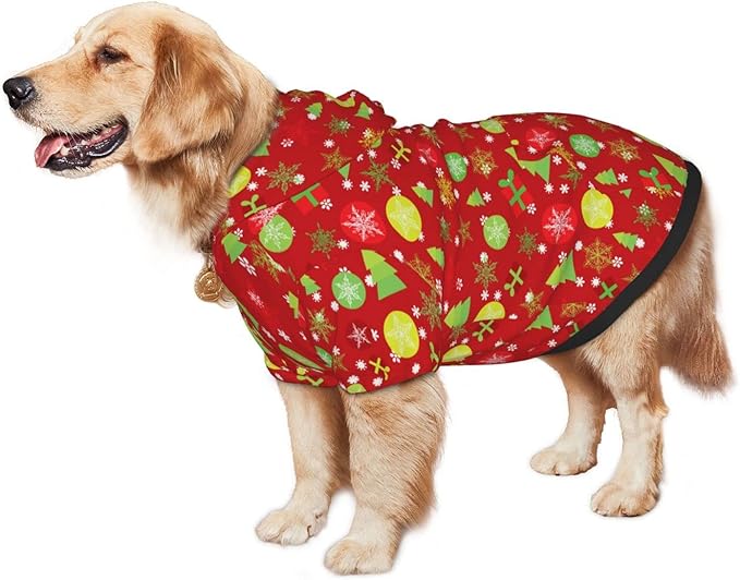 Christmas Tree Print Hoodie,Christmas Cosplay Dog Clothes with Pocket and Hat Winter Clothes Sweaters X-Large