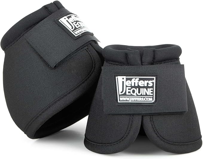 Jeffers Equine No Turn Bell Boots for Horses - Black, Medium | Shock Absorbing Hoof Protection | Secure Double Hook & Loop Closure, Perfect for Travel, Training, & Equestrian Riding - 1 Pair