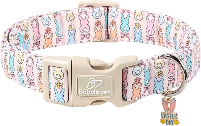 Easter Dog Collar for Large Dogs - Pastel Bunny Easter Collars for Female Dogs, Cute Spring Girl Dog Collar, Lightweight Adjustable Cartoon Holiday Pet Collars L