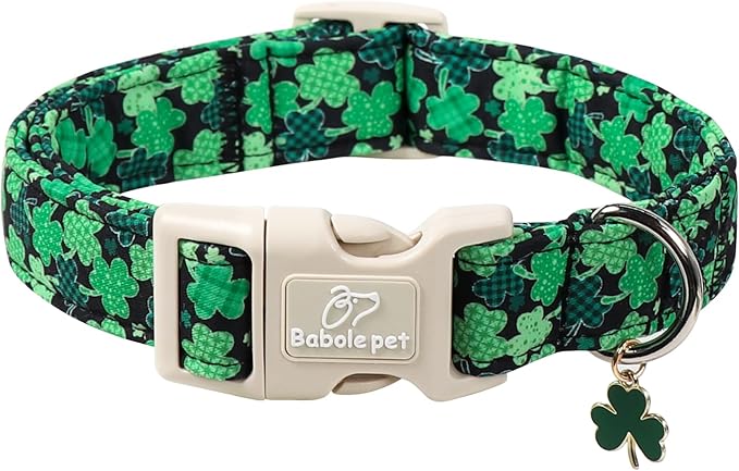 St Patricks Day Dog Collar for Small Dogs - Green Lucky Clover Dog Collars, Lightweight Adjustable Irish Festival Shamrock Dogs Collars with Quick Release Buckle S