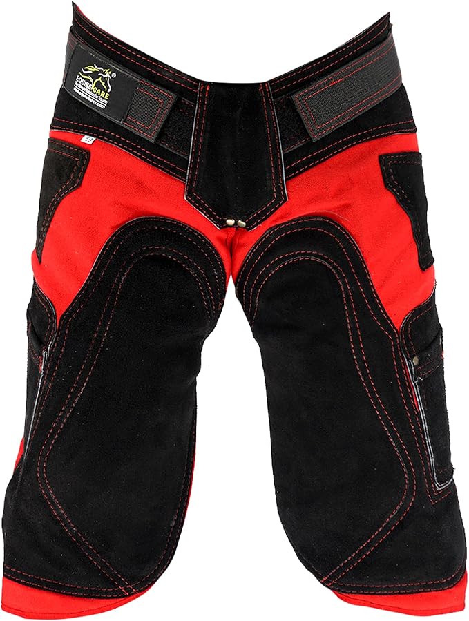 Equine Care Farrier Apron Chaps 2mm Cowhide Leather, 500 GSM Canvas, Air-Mesh, 29" Length, Adjustable Waist (28"-52"), Ergonomic Foam-Padded Thigh & Back Support, 4 Knife Pockets, 2 Nail Magnets.