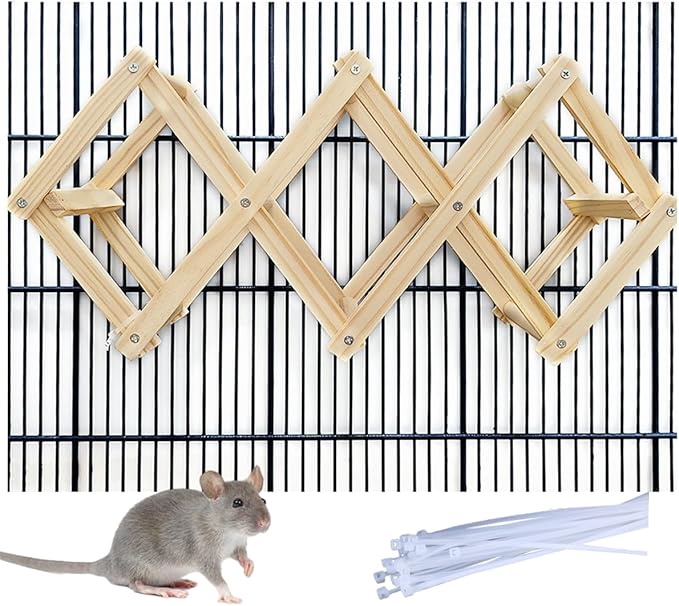 Wooden Rat Climbing Toys for Pet Rats - Natural Cage Accessories,Climbing Ladder,Hanging Enrichment Toys for Fancy Rats,Fun & Safe Play & Chew Activities,S