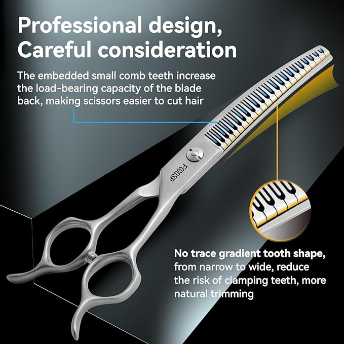Save-effort Curved Chunkers Dog Grooming Scissors 7in Gradual tooth width Thinning Shears for Dogs Pet Cat Light Cutting Feel 23 Tooth 70% Thinning Rate Japan 440C