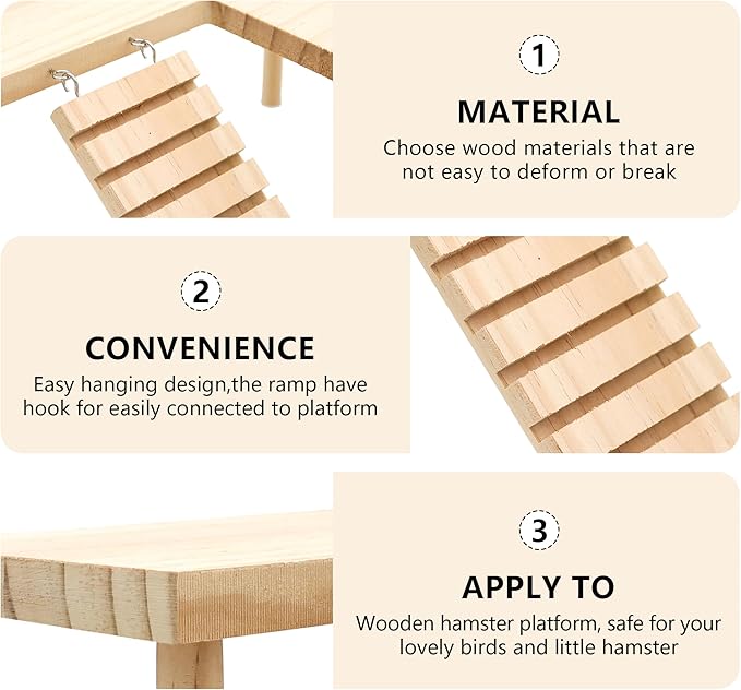 Hamster Wooden Platform with Legs Small Animal Climbing Ladder Standing Rat Guinea Perch Chew Toy Cage Accessories (Platform-Small)