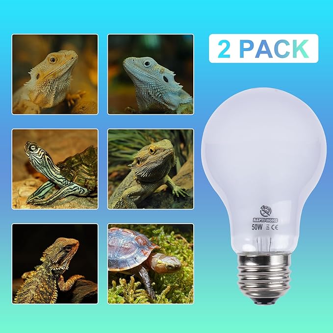 Reptile Heat Lamp 2 Pack 50W, Daylight Heat Bulb for Reptiles & Amphibians, Reptile Heat Light for Bearded Dragon, Lizard, Turtle