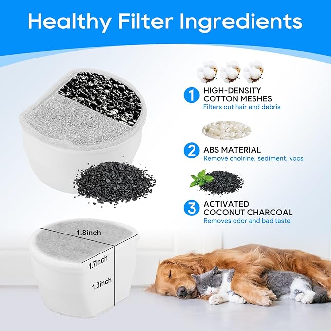 Replacement Carbon Filters for Drinkwell, Cat Water Fountain Filter, Dog Pet Fountain Filters Compatible with Petsafe Water Fountains Seaside Creekside Pagoda Seascape Butterfly Avalon 6PCS