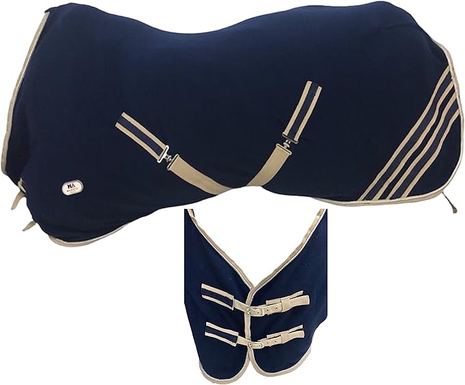 Majestic Ally Anti Pill Fleece Horse Blanket/Sheet with Silver Braided Rope (Navy, 80)