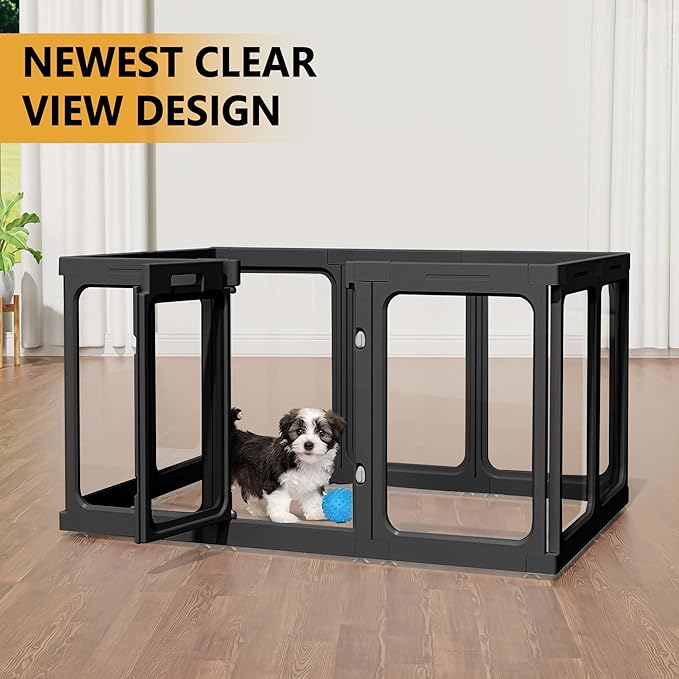 Clear Acrylic Dog Playpen with Door, for Puppy Rabbit Transparent Pet Pen, Dog Playpen Indoor, Dog Fence, Easy Assemble & Cleaning Dog Pen for Small & Medium Dogs