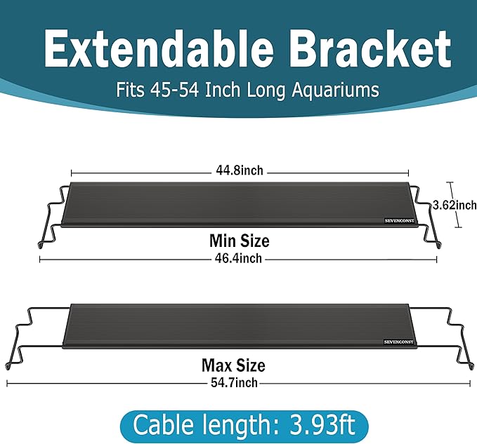 24/7 Mode LED Aquarium Light for 45-54 Inch Plant & Fish Tank, IP68 Full Spectrum Light, Sunrise-Daylight-Moonlight, White Red Green Blue Pink LEDs with Extendable Brackets for Freshwater