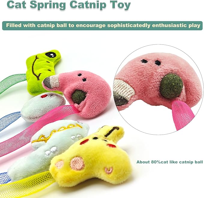 Interactive Cat Toys Set, Silvervine Chew Sticks and Cat Spring Toy, Indoor Catnip Toys for Exercise and Dental Care, for Adult Cats and Kittens (10 Packs)