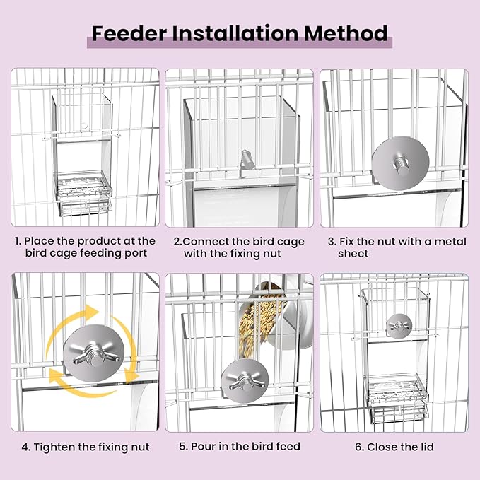 BAGHBPM No Mess Bird Feeder Water Dispenser Set,Automatic Parakeet Feeder Cage Accessories,Parrot Transparent Food Container Drinker for Cage,Canaries Budgies Lovebirds Cockatiels Finches (Pink)