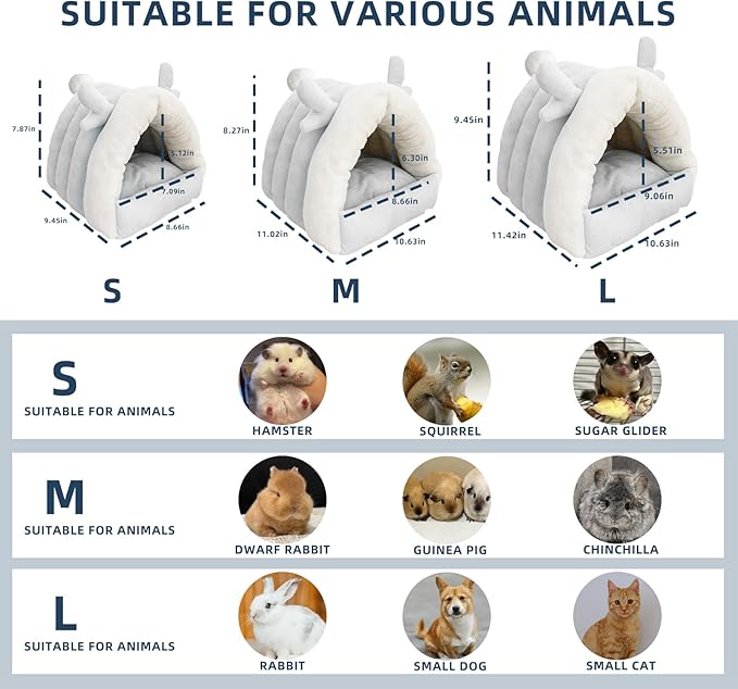 Guinea Pig Hideout, Warm Bed for Guinea Pig,Rabbits, Chinchillas, Cozy Small Animal Winter Shelter (Gray, Small)