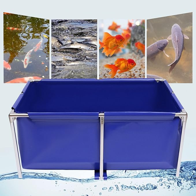 JOMCYDM Aquarium Fish Water Tank Ornamental Swimming Pool Koi Breeding Pond,Canvas Above Ground Fish Pond with Steel Frame, Drain Valve, Blue Aquarium Pool, Koi Pond, Foldable Water Storage
