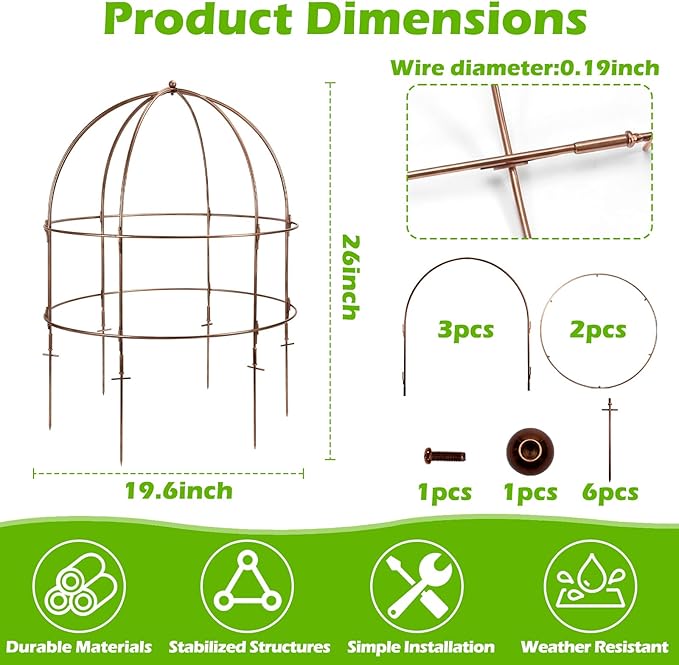 NNG 26 Inch Bird Cage Plant Support, Metal Grow Through Flower Trellis Cage with Dome Top, Garden Plant Support for Peonies Hydrangeas Tomatoes and Climbing Vines