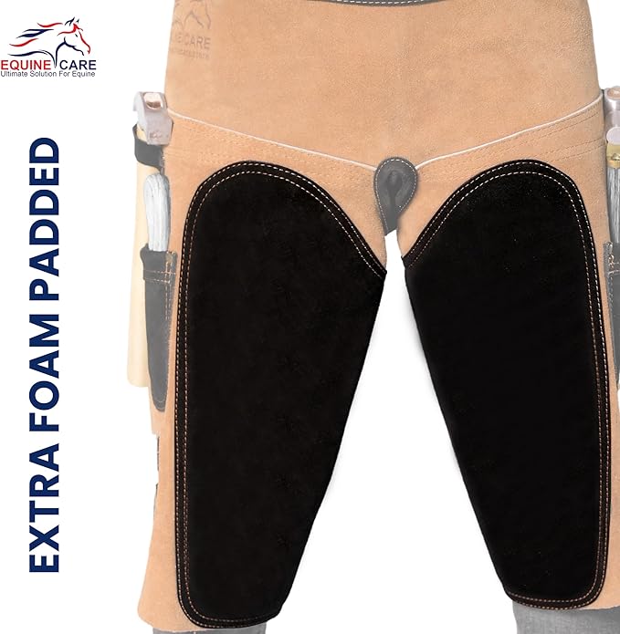 Equine Care Professional Farrier Apron - Premium Leather Farrier Chaps with EVA Foam Padding, Adjustable Ergonomic Fit, 2 Hoof Knife Pockets & 2 Nail Magnets, for Hoof Trimming & Horseshoeing Tasks.