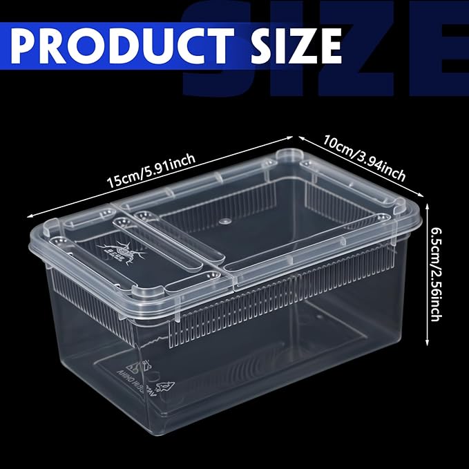 Irenare 8 Pcs Reptile Breeding Box Plastic Spider Terrarium Tarantula Feeding Box for Bearded Dragon Lizard Spider Gecko Scorpion(Vent Strips,Clear,5.9 x 3.9 x 2.5 Inch)