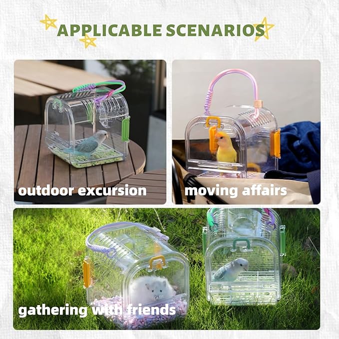 Portable Plastic Bird Cages，Travel Bird Cage,Lightweight Waterproof Ventilated Small Bird Cage,Outdoor Use Easy to Carry,for Small Birds, Budgies and Pet Birds (Green, A)