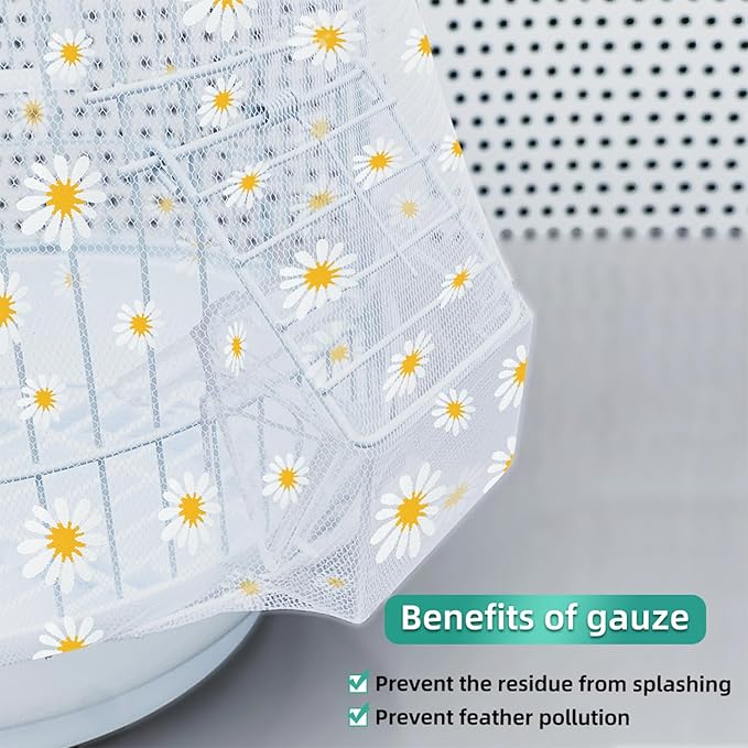 Large Bird Cage Cover, Bird Cage Seed Catcher, Adjustable Soft Airy Nylon Mesh Net, Birdcage Cover Skirt Seed Guard for Parrot Parakeet Macaw African (Daisy-White, 15.7" x118")