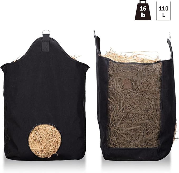 Hay Bags for Horse, Large Capacity Feeding Bag, Hay Nets for Sheep, Goats, Open Feed Hole Hay Feeder for Slow Feeding (Black)