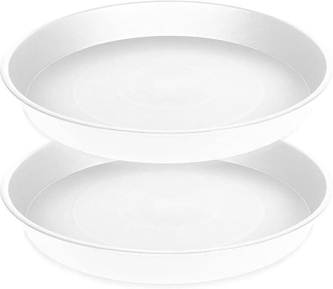 2 Pack of 8 inch Plant Saucer Clear, Heavy Duty Plastic Plant Water Tray 8 inch Round, Flower Plant Saucers for Indoors No Holes, Plant Dishes Saucer for Planter 7"/8" (8", White)