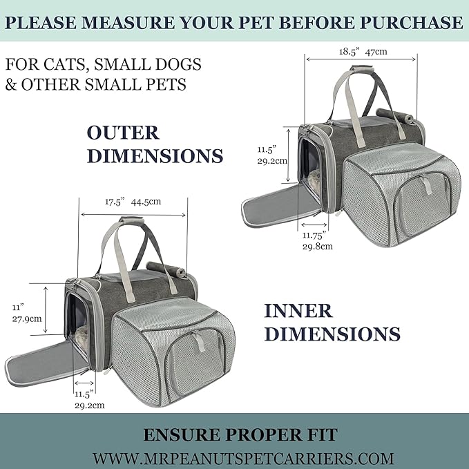 Mr. Peanut's Expandable Airline Approved Soft Sided Pet Carrier, Low Profile Gold Series Tote, Premium Brand Self Locking Zippers, Plush Faux Fleece Bedding with a Sturdy Composite Base