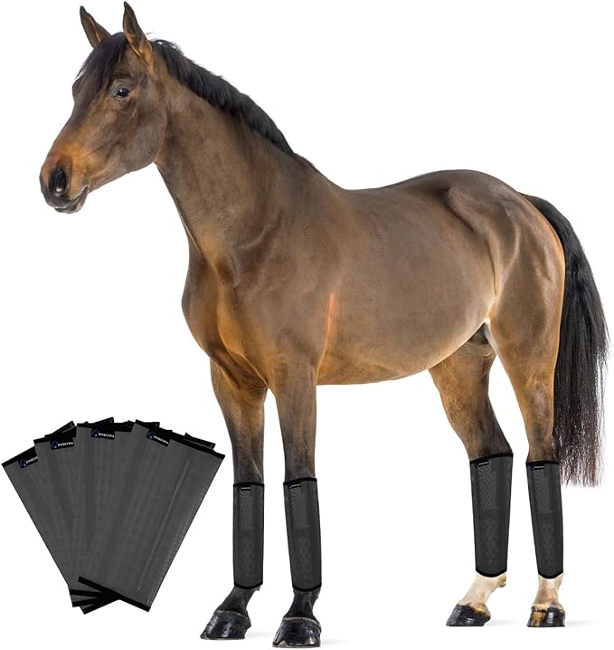 FOXLVDA Horse Fly Boots - Fly Boots for Horses Set of 4, Comfortable Horse Leggings, Mesh Material Design with Metal Support Bars for Reduces Stomping & Leg Fatigue (Dark Gray, Large)
