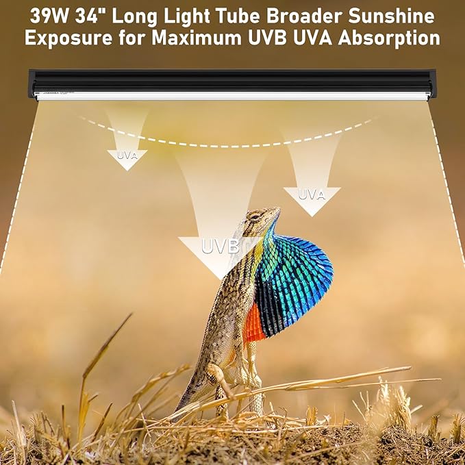 T5 10.0 UVB Reptile Light Fixture, 39W UVA UVB HO Light Bulb for Reptiles,Bearded Dragon, Leopard Gecko,Tortoise, 34" Inch Reptile T5 Tube
