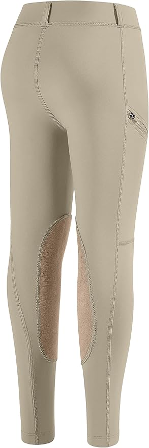 SANTINY Girls Horse Riding Pants with Zipper Pockets Kids Stretchy Equestrian Breeches Knee-Patch Youth Schooling Tights