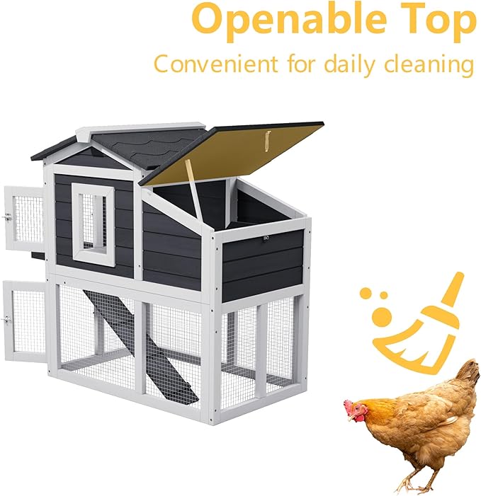 Wooden Chicken Coops with Nesting Boxes Indoor Outdoor, Small Chicken Coop for 2 Chickens, Bunny House Rabbit Hutch Poultry Pet Run Cage with Waterproof Roof, Stairs&Removable Tray