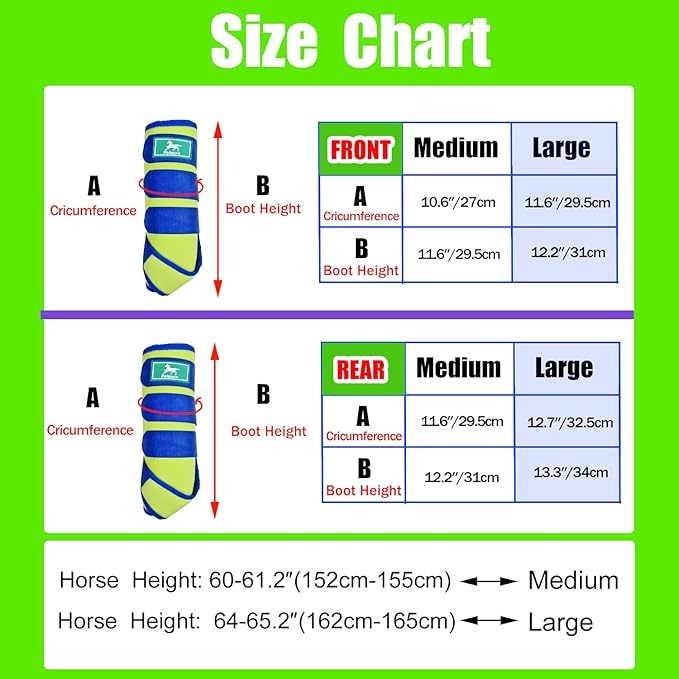 Equine Sport Horse Boots Set of 4 – Neoprene Leg Protection with Durable Hook & Loop Straps, Breathable & Comfortable Fit for Training, Riding, and Performance（Green, Large）