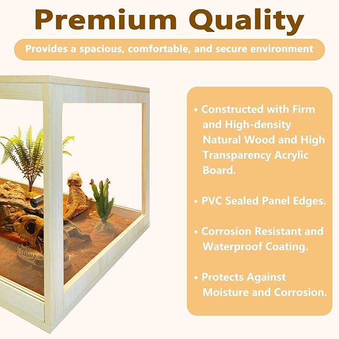 Prolee Reptile Terrarium Tank Up to 78 Gallon, Lizard Tank Bearded Dragon Tank with Metal Mesh Roof Door, Snake Tank with Lock Design (Oak, 60 Gallon Volume, 40 Inch Length)