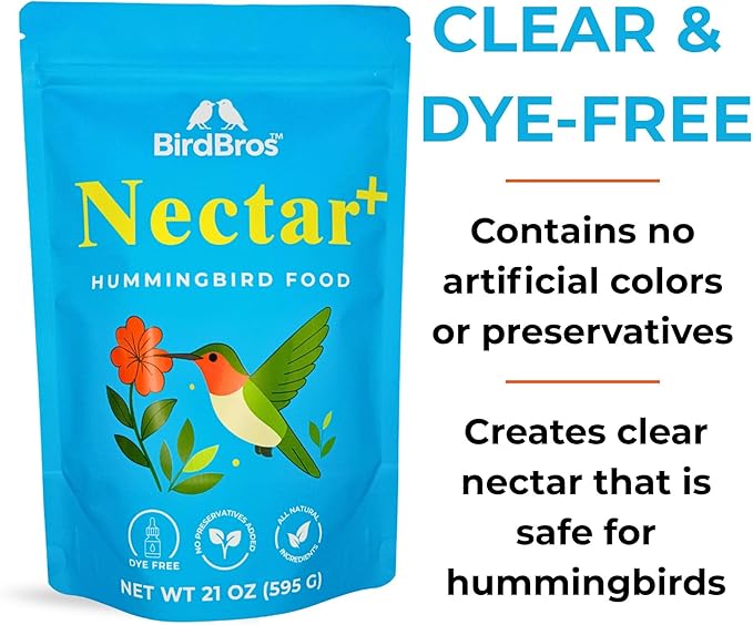BIRDBROS Hummingbird Nectar Powder Nectar+ Hummingbird Food for Feeders – All-Natural, Dye-Free, No Boil, Easy Mix – Pure Cane Sugar, Hummingbird Feeder Refill, Made in USA – Makes 96 oz