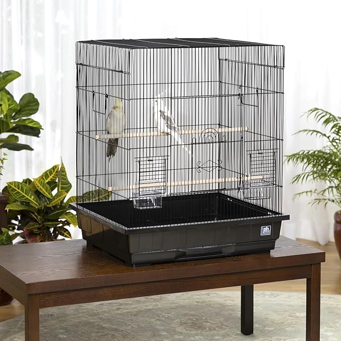 Artisanal Attic Square Roof Bird Cage with Unique Square Roof Design, Durable Construction, Spacious Interior White