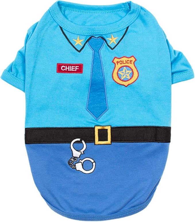 Parisian Pet Embroidered Dog Police Costume - 100% Cotton and Polyester Pet Clothes - Sleeved Cop Costume for Large Dogs 2XL - Blue