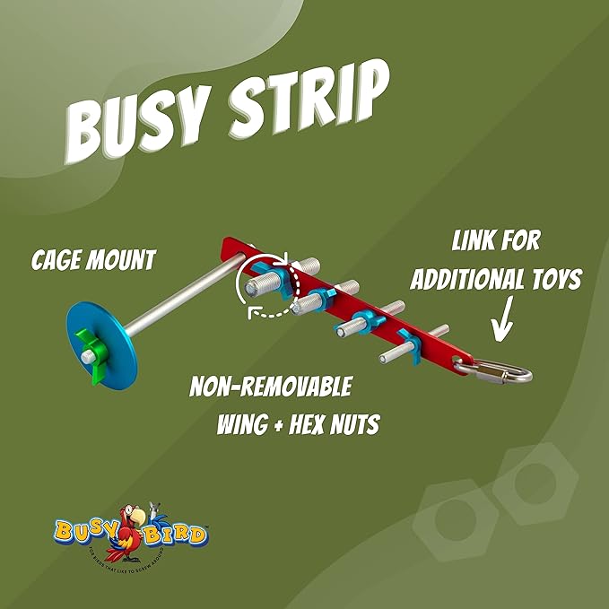 Strip Bird Foraging Toy | Non-Removable Wing Nuts | Durable Puzzle Enrichment Toy | Mind Game | Bird Cage Accessories for Medium to Large Birds Like Cockatoos, Parrots, Macaws, Greys, Parakeets